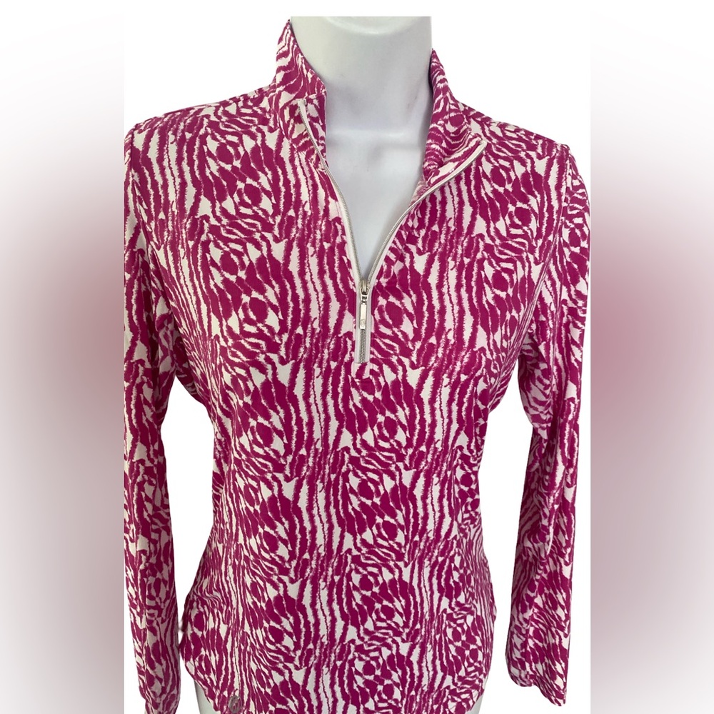 GG Collection Pink and White Quarter Zip  Top- S magenta pink , nylon spandex